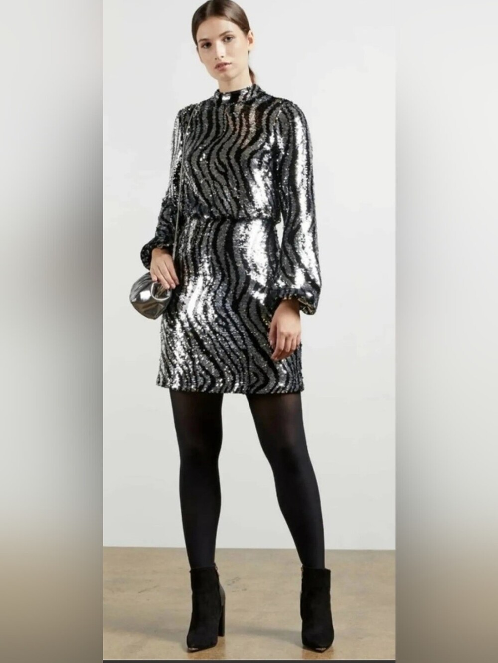 Ted Baker Dress, NEW! Size 8, Zebra Sequin, Mini, Long Sleeves